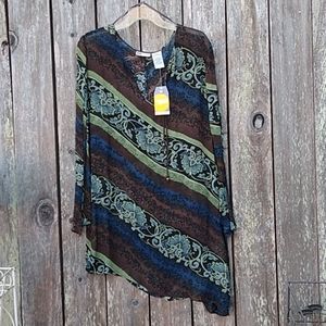 Diagonal Floral Striped Asymmetric Tunic 16/18